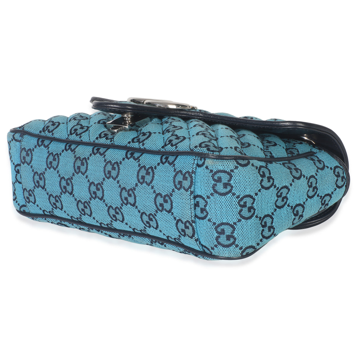 Gucci Blue Matelasse Canvas Diagonal Small GG Marmont Shoulder Bag Handbag rv
