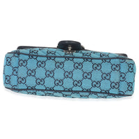 Gucci Blue Matelasse Canvas Diagonal Small GG Marmont Shoulder Bag Handbag stamp