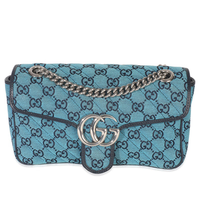 Blue Matelasse Canvas Diagonal Small GG Marmont Shoulder Bag