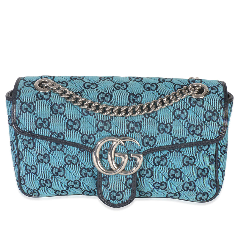 Blue Matelasse Canvas Diagonal Small GG Marmont Shoulder Bag