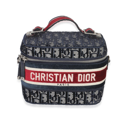 Christian Dior Blue Red Velvet Oblique Diortravel Vanity Case Handbag fv