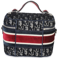 Christian Dior Blue Red Velvet Oblique Diortravel Vanity Case Handbag bv