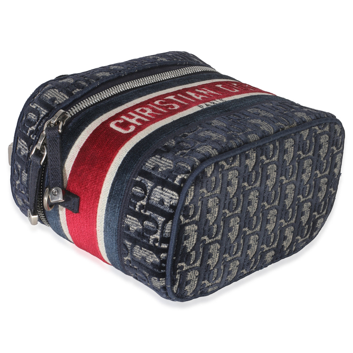 Christian Dior Blue Red Velvet Oblique Diortravel Vanity Case Handbag clasp