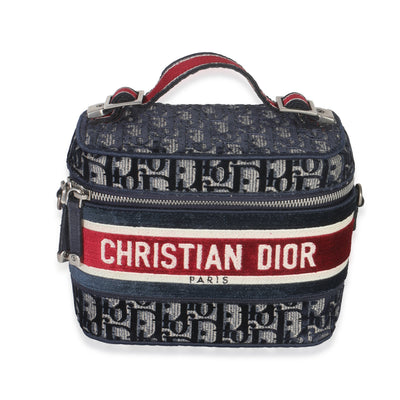 Christian Dior Blue Red Velvet Oblique Diortravel Vanity Case Handbag fv