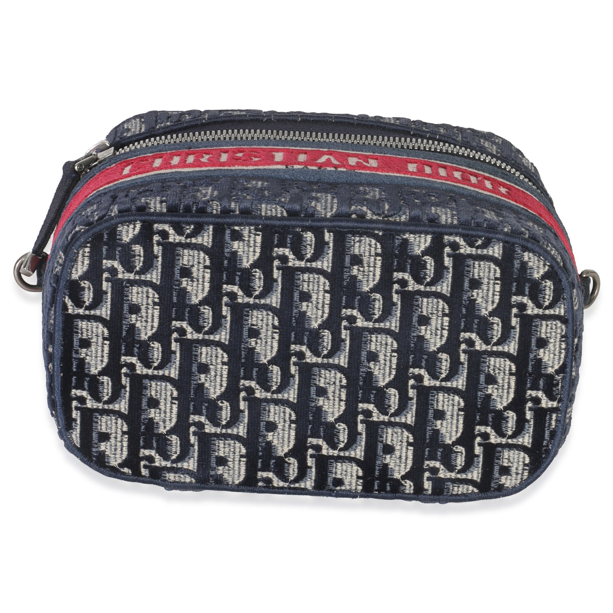 Christian Dior Blue Red Velvet Oblique Diortravel Vanity Case Handbag stamp