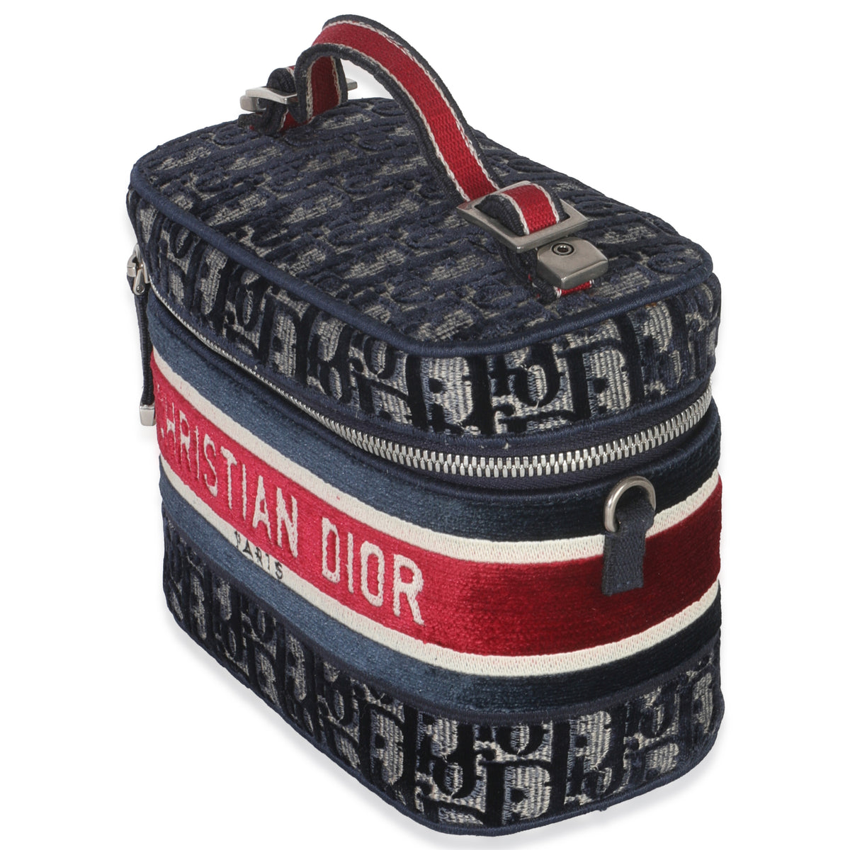 Christian Dior Blue Red Velvet Oblique Diortravel Vanity Case Handbag sv