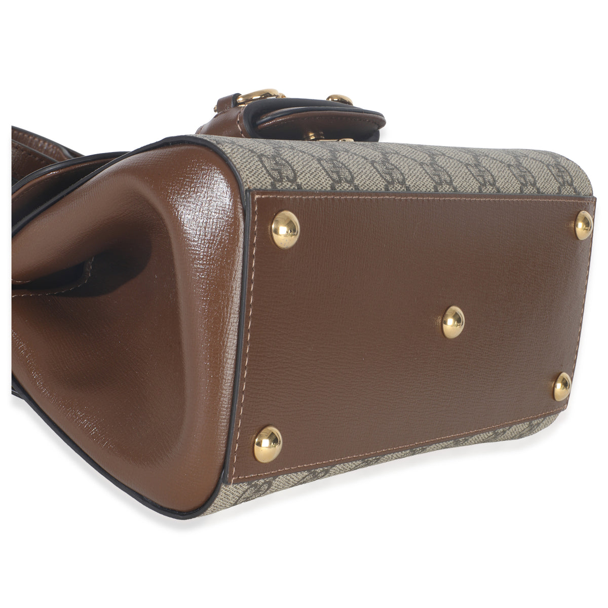 Gucci Beige GG Supreme Monogram Calfskin Mini Horsebit 1955 Top Handle Bag Handbag clasp