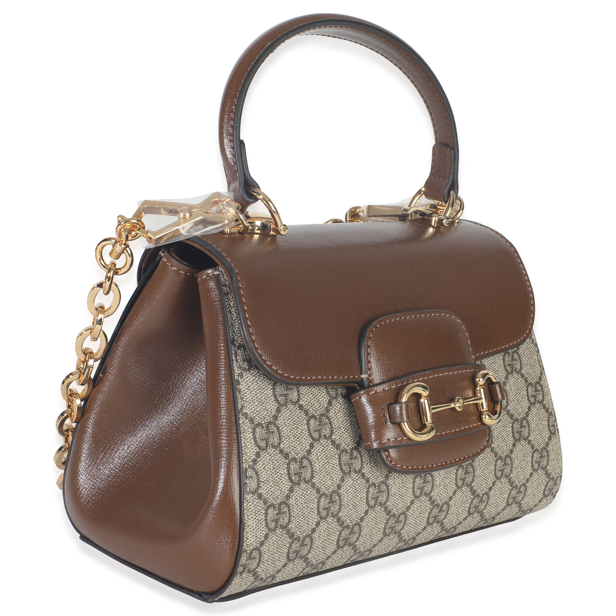 Gucci Beige GG Supreme Monogram Calfskin Mini Horsebit 1955 Top Handle Bag Handbag pv