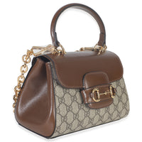 Gucci Beige GG Supreme Monogram Calfskin Mini Horsebit 1955 Top Handle Bag Handbag pv