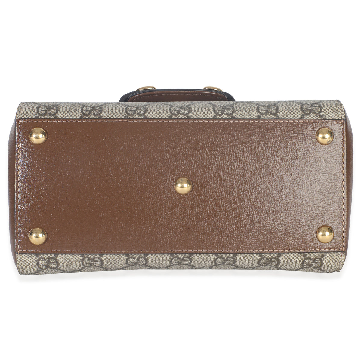 Gucci Beige GG Supreme Monogram Calfskin Mini Horsebit 1955 Top Handle Bag Handbag stamp