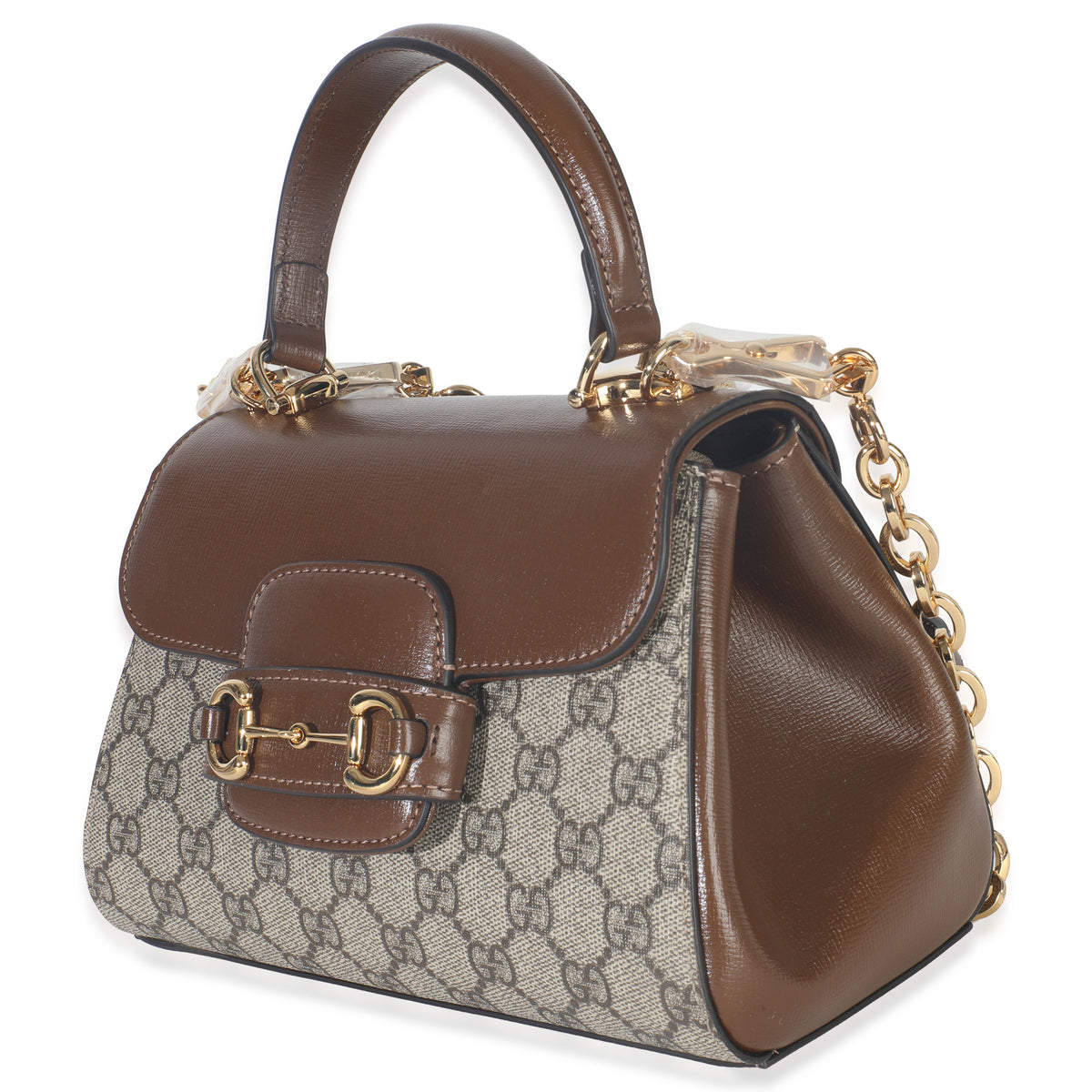 Gucci Beige GG Supreme Monogram Calfskin Mini Horsebit 1955 Top Handle Bag Handbag sv