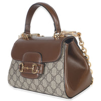 Gucci Beige GG Supreme Monogram Calfskin Mini Horsebit 1955 Top Handle Bag Handbag sv