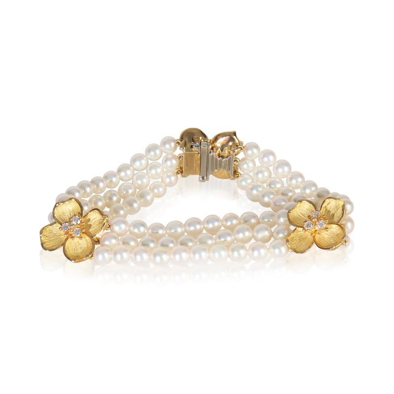 Yellow Gold Diamond Dogwood Pearl Bracelet