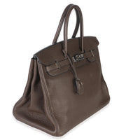 Hermès Chocolat Clemence Birkin 35 PHW Handbag pv