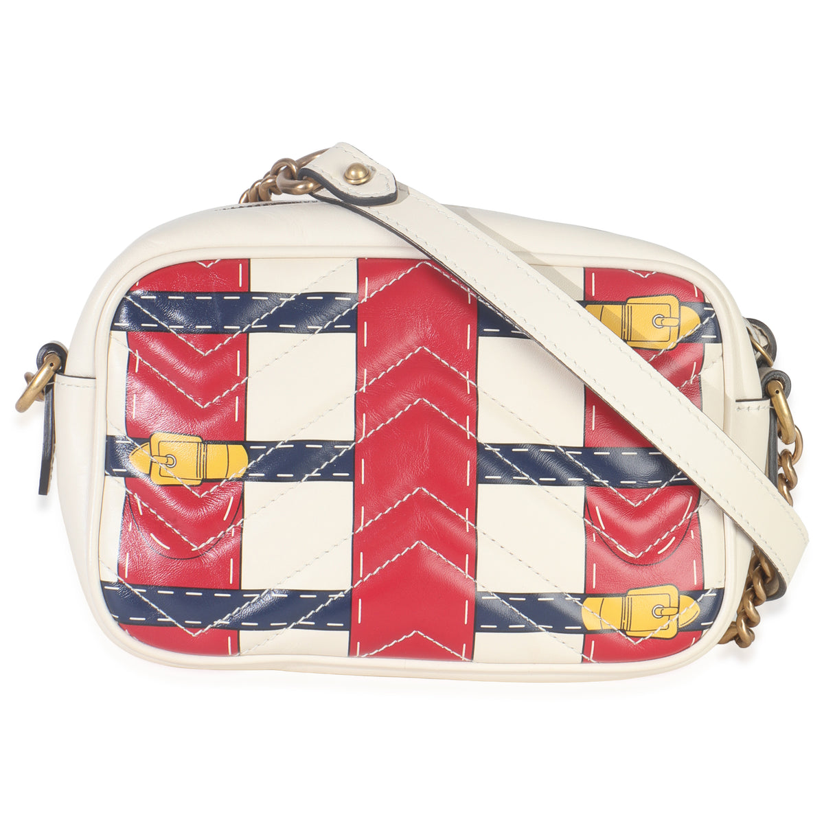 Gucci Trompe L'Oeil Print Calfskin Matelasse Small GG Marmont Camera Bag Handbag bv