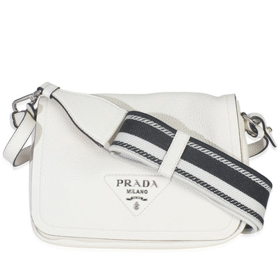 White Vitello Daino Soft Medium Double Zip Flap Bag