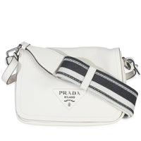 White Vitello Daino Soft Medium Double Zip Flap Bag