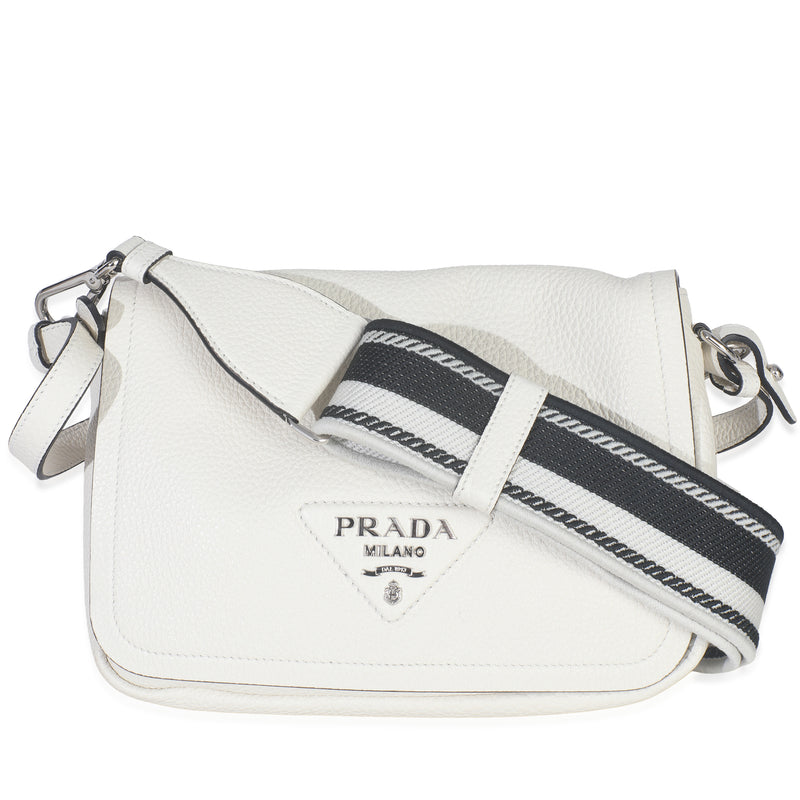 White Vitello Daino Soft Medium Double Zip Flap Bag