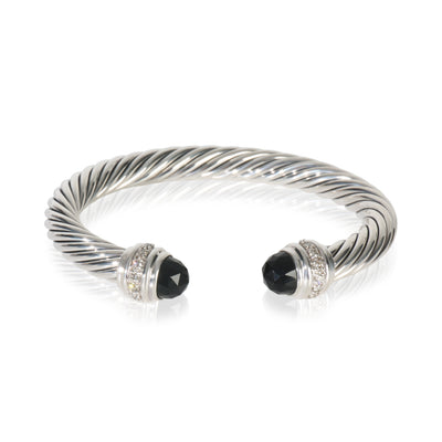 David Yurman Sterling Silver Onyx and Diamond Cable Classic Bracelet fv
