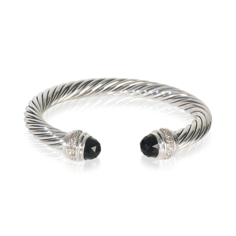 David Yurman Sterling Silver Onyx and Diamond Cable Classic Bracelet fv