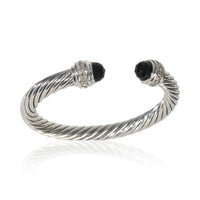 Sterling Silver Onyx and Diamond Cable Classic Bracelet