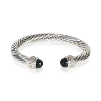 Sterling Silver Onyx and Diamond Cable Classic Bracelet
