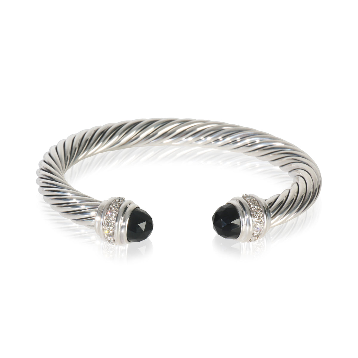 Sterling Silver Onyx and Diamond Cable Classic Bracelet