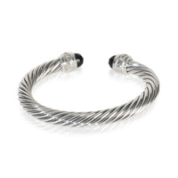 Sterling Silver Onyx and Diamond Cable Classic Bracelet