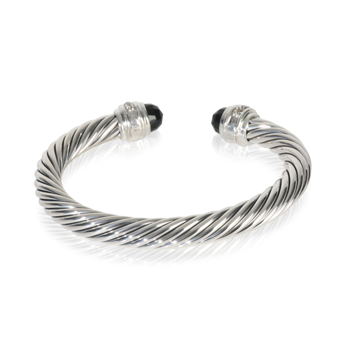 Sterling Silver Onyx and Diamond Cable Classic Bracelet