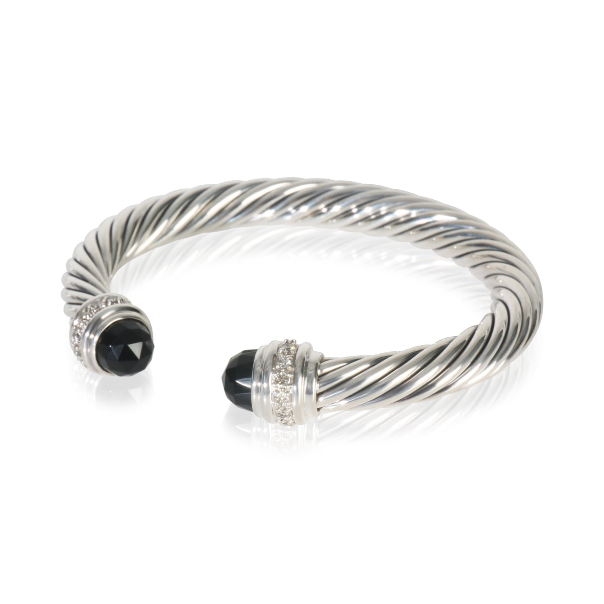 Sterling Silver Onyx and Diamond Cable Classic Bracelet