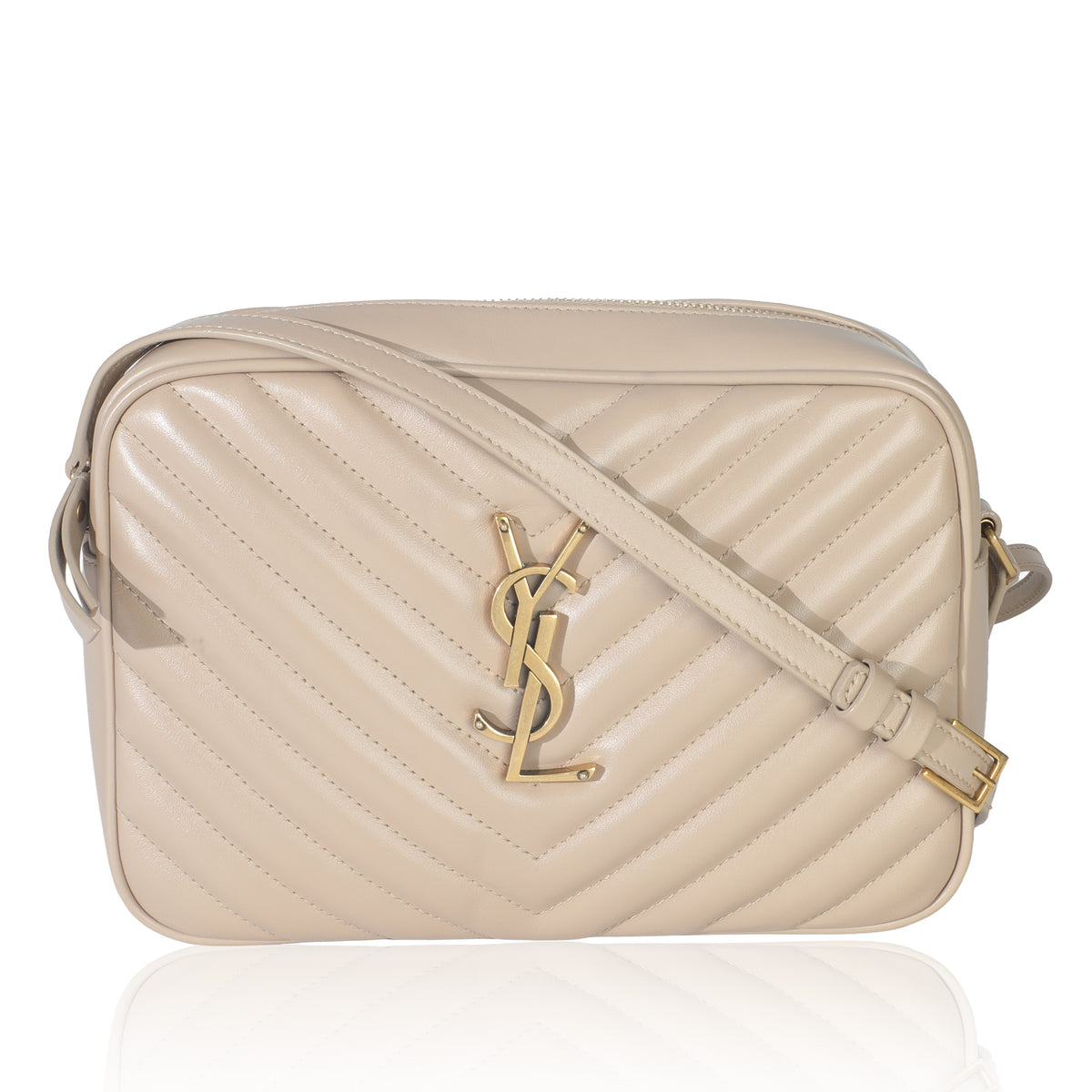 Saint Laurent Dark Beige Matelasse Calfskin Monogram Lou Camera Bag Handbag fv