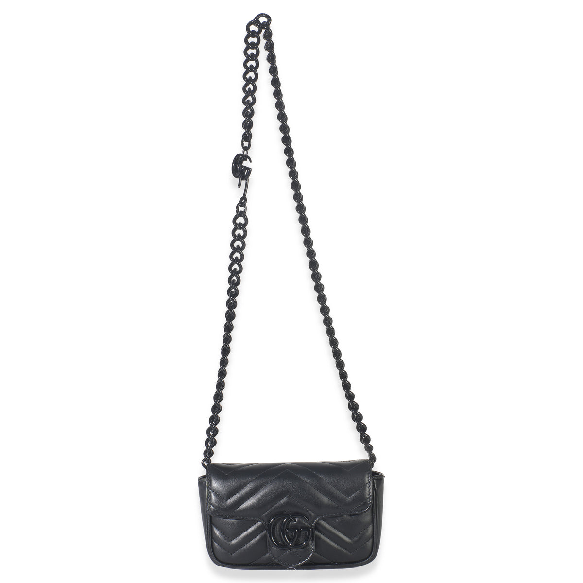 Black Matelasse Calfskin Monochrome GG Marmont Chain Belt Bag