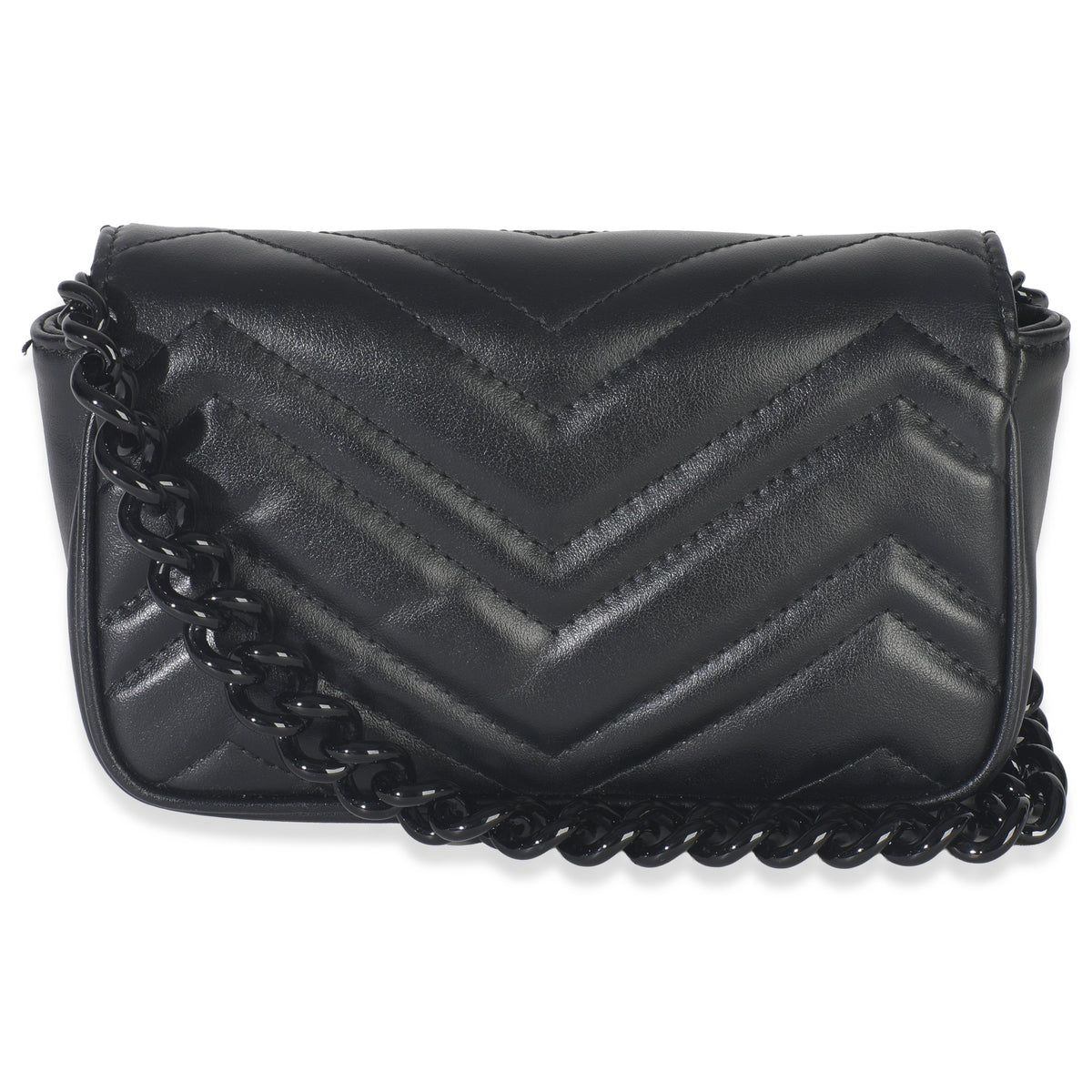Black Matelasse Calfskin Monochrome GG Marmont Chain Belt Bag