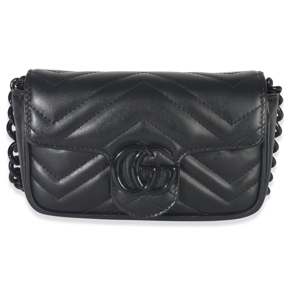 Black Matelasse Calfskin Monochrome GG Marmont Chain Belt Bag