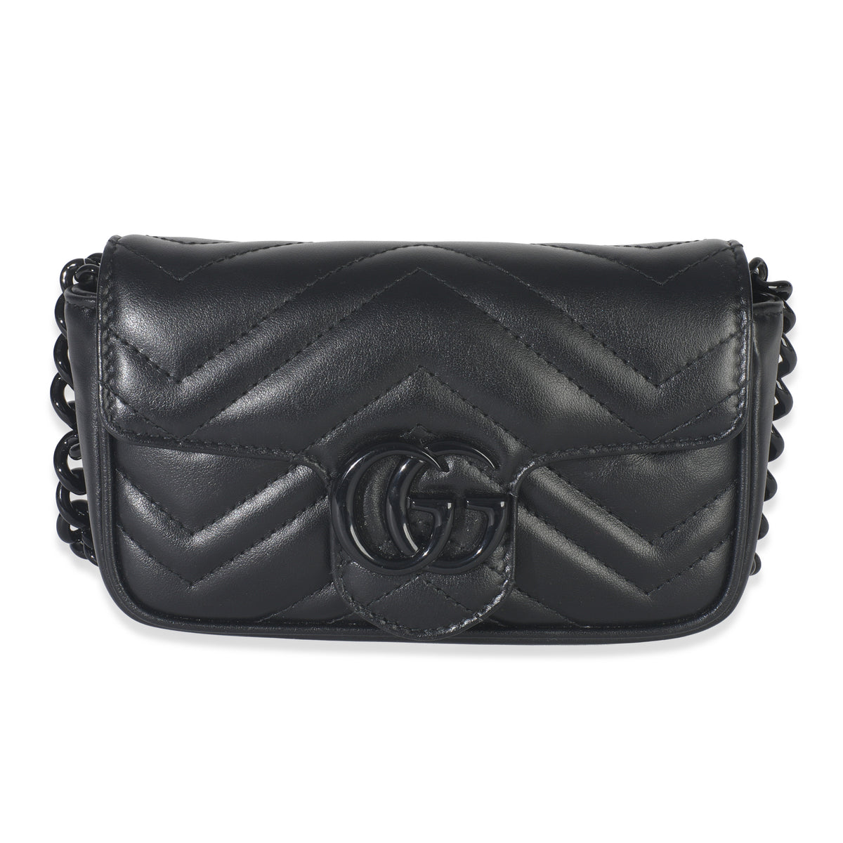Black Matelasse Calfskin Monochrome GG Marmont Chain Belt Bag