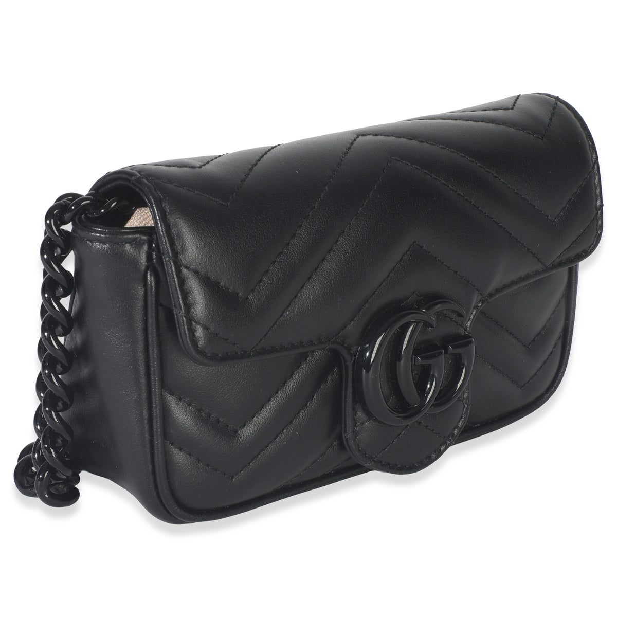 Black Matelasse Calfskin Monochrome GG Marmont Chain Belt Bag