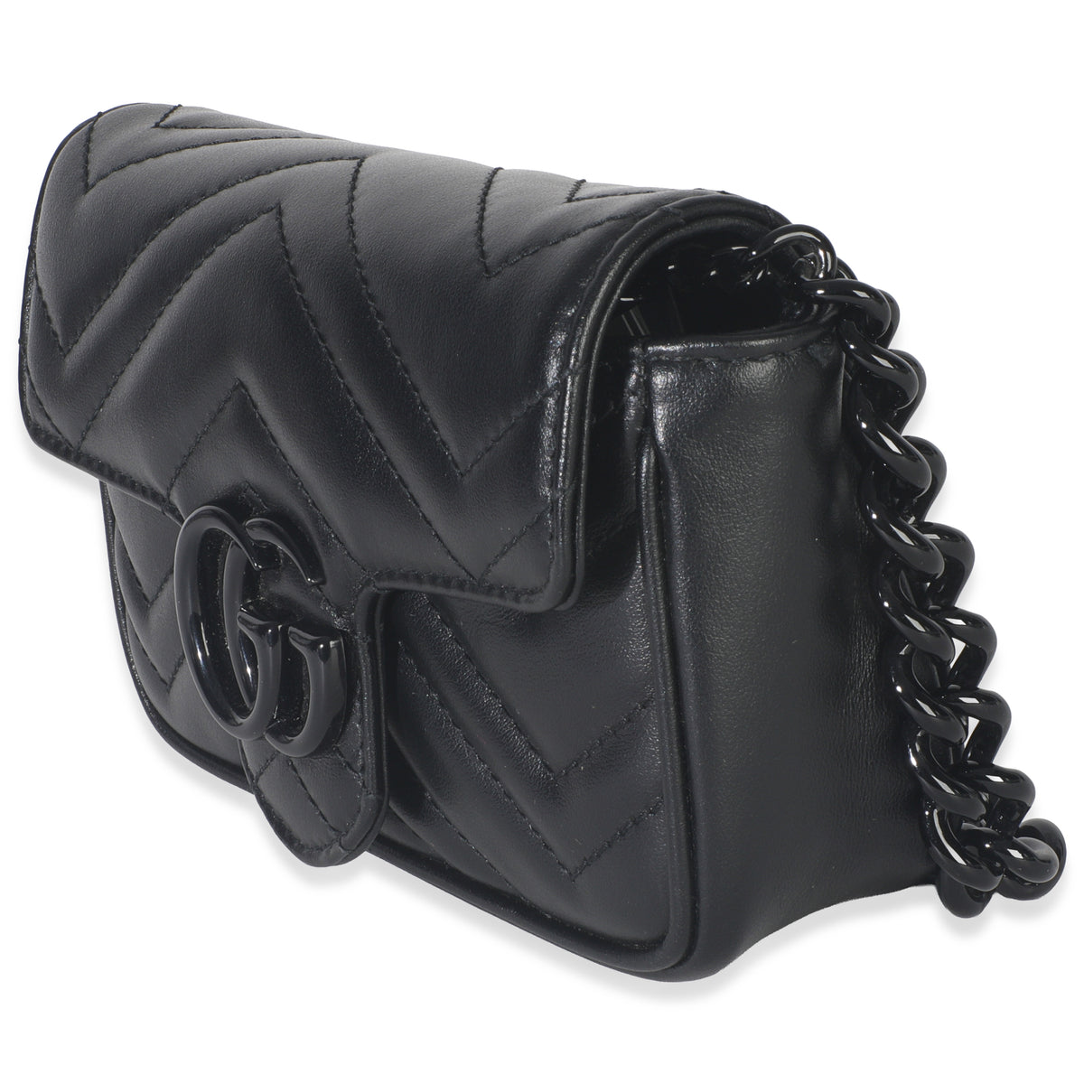 Black Matelasse Calfskin Monochrome GG Marmont Chain Belt Bag