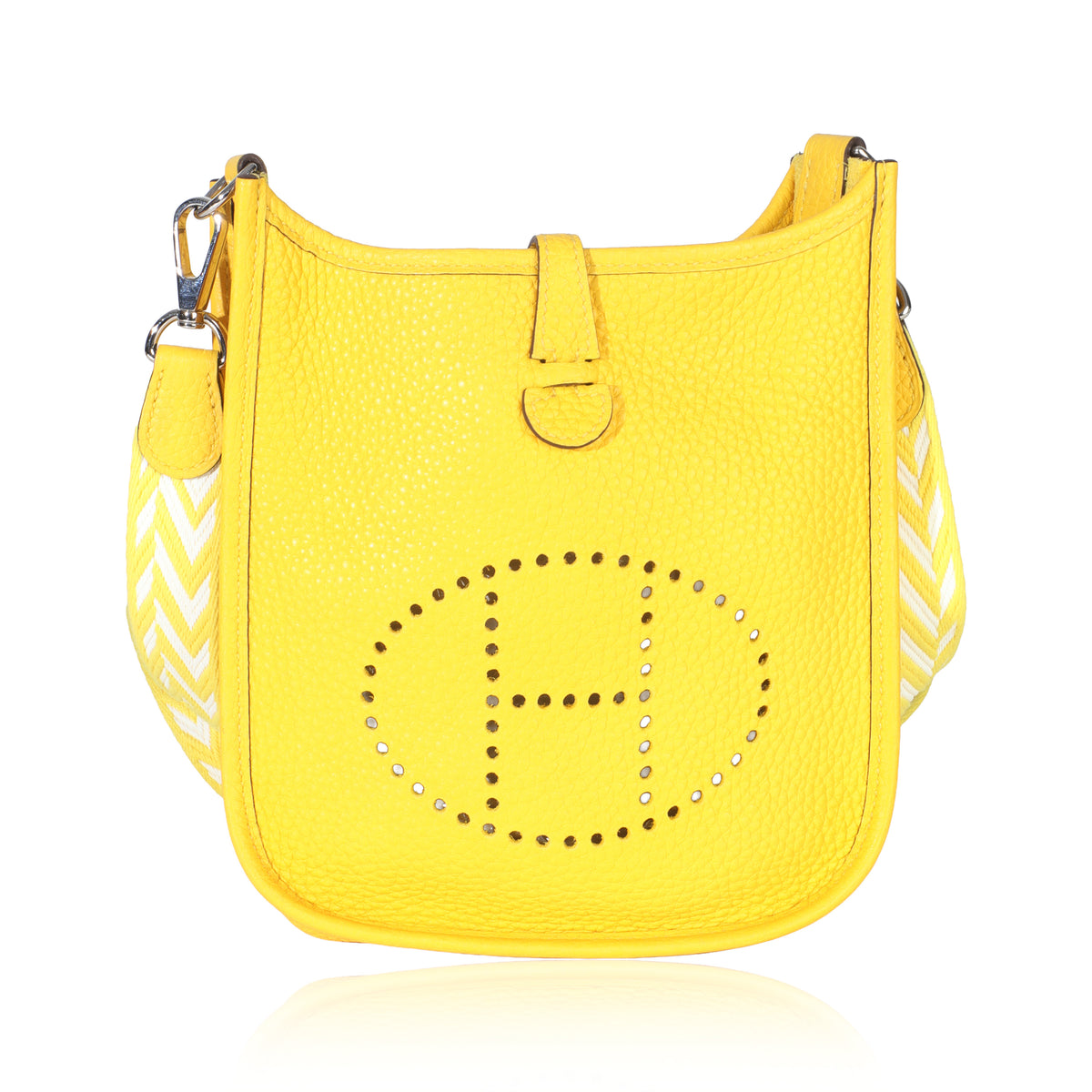 Hermès Jaune De Naples Clemence Mini Evelyne TPM PHW Handbag fv