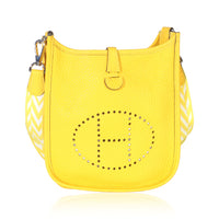 Hermès Jaune De Naples Clemence Mini Evelyne TPM PHW Handbag fv