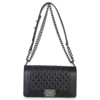 Black Quilted Lambskin Old Medium Boy Bag