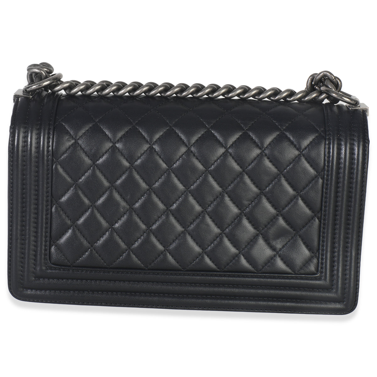 Black Quilted Lambskin Old Medium Boy Bag