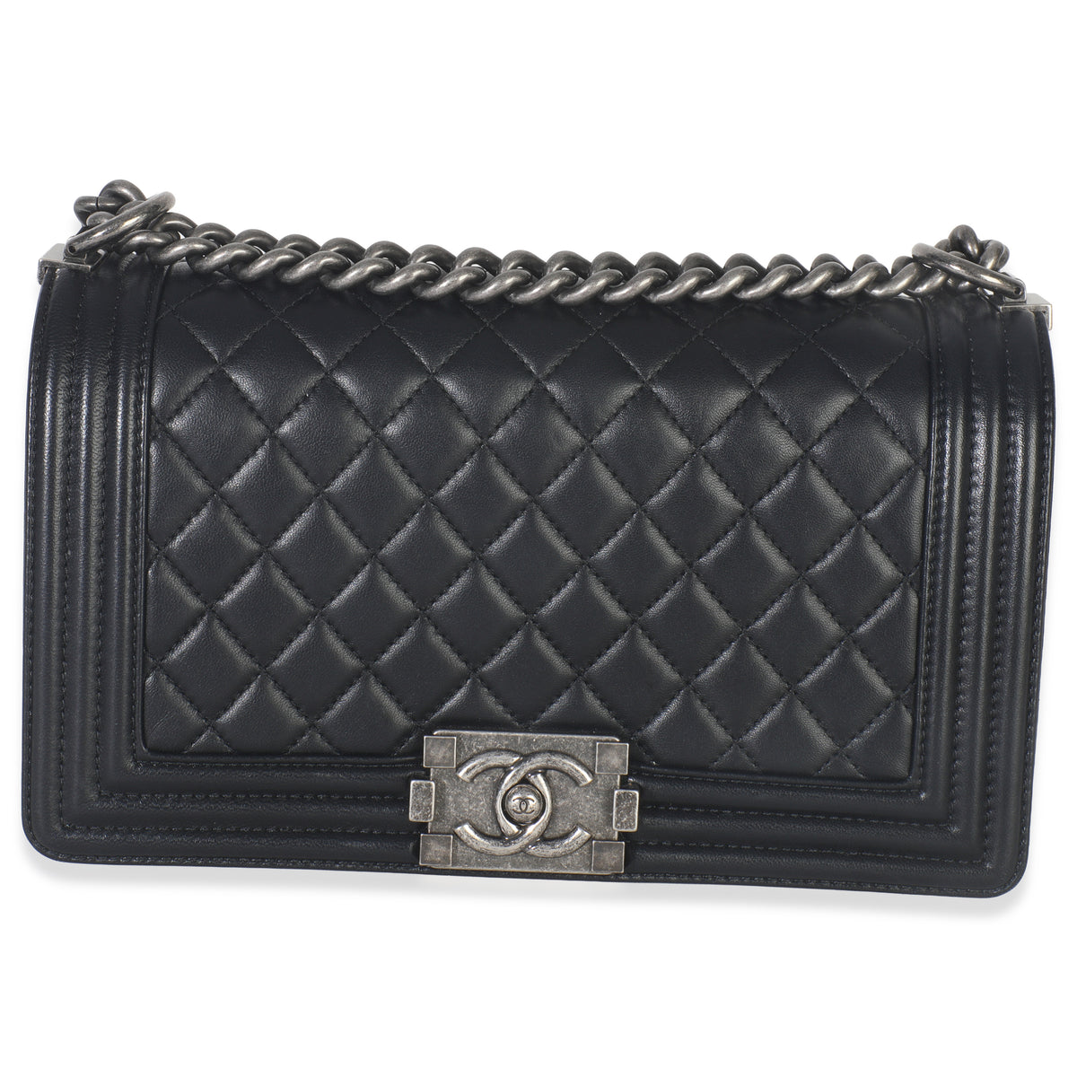 Black Quilted Lambskin Old Medium Boy Bag