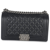 Black Quilted Lambskin Old Medium Boy Bag
