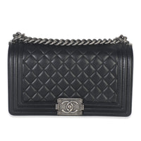 Black Quilted Lambskin Old Medium Boy Bag