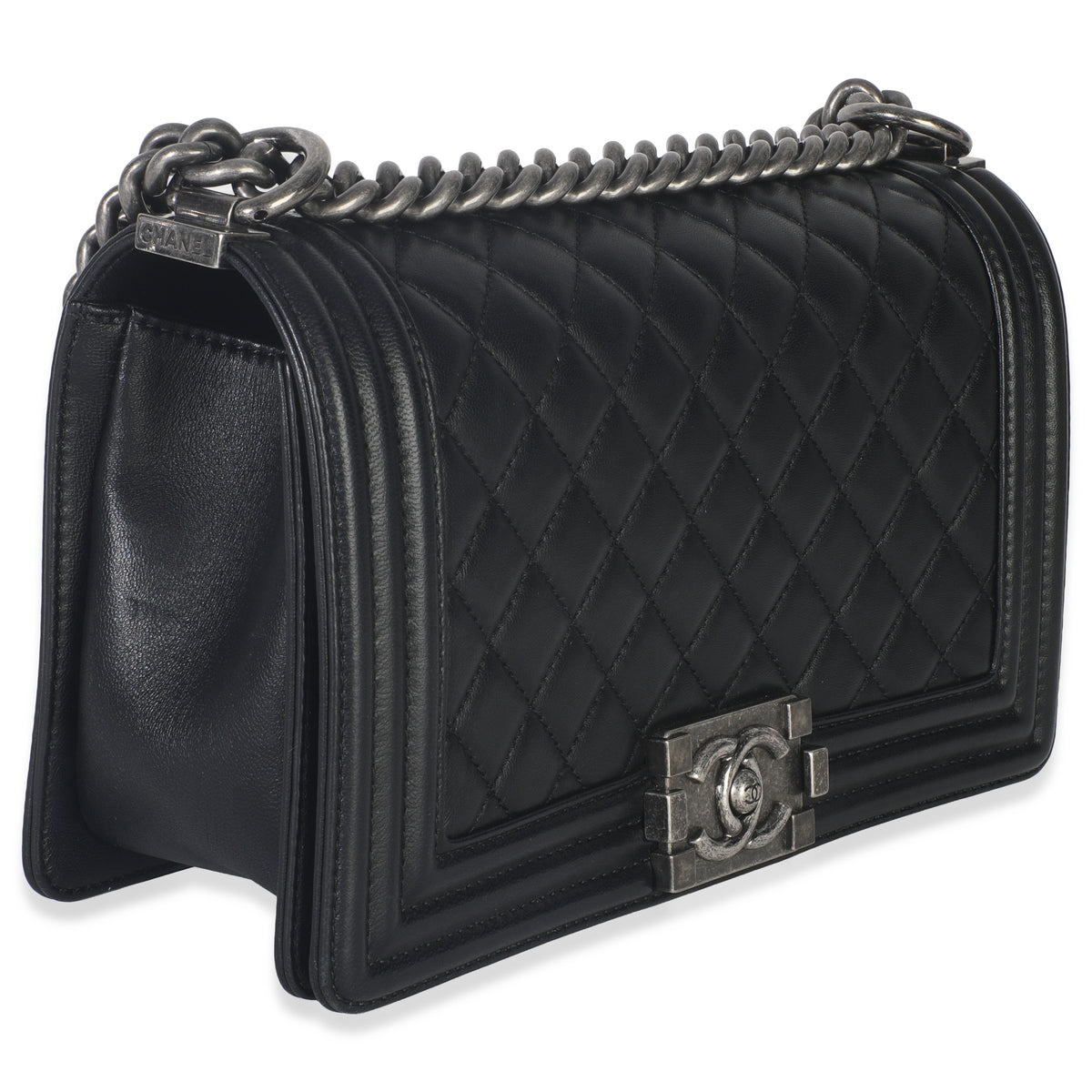 Black Quilted Lambskin Old Medium Boy Bag