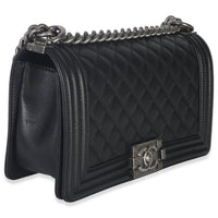 Black Quilted Lambskin Old Medium Boy Bag