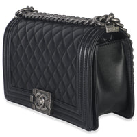 Black Quilted Lambskin Old Medium Boy Bag