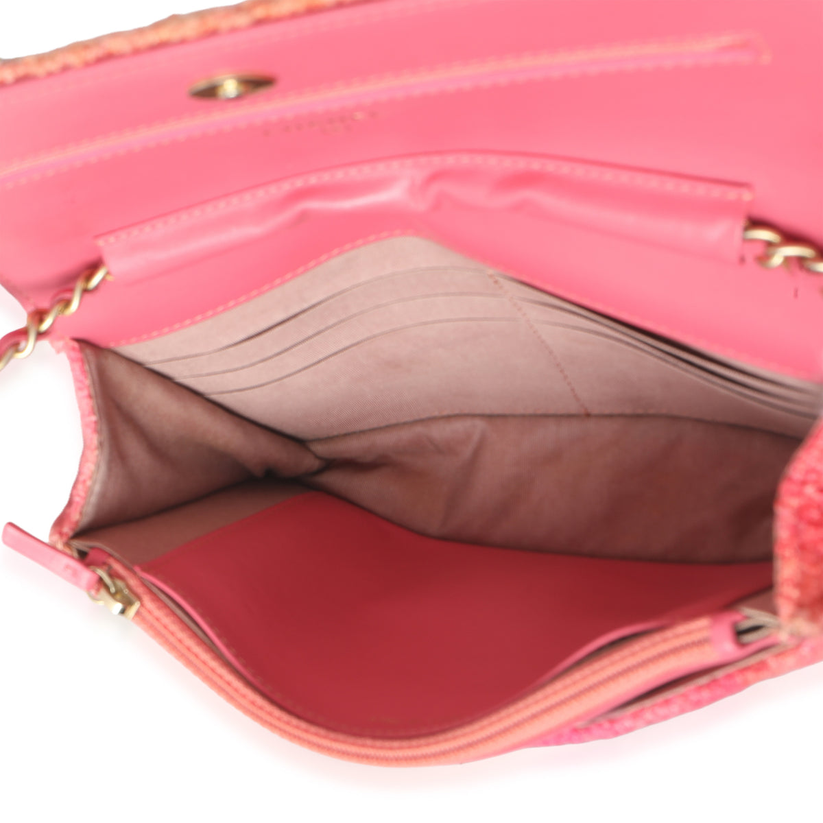 Pink Orange Quilted Tweed Timeless CC Wallet On Chain