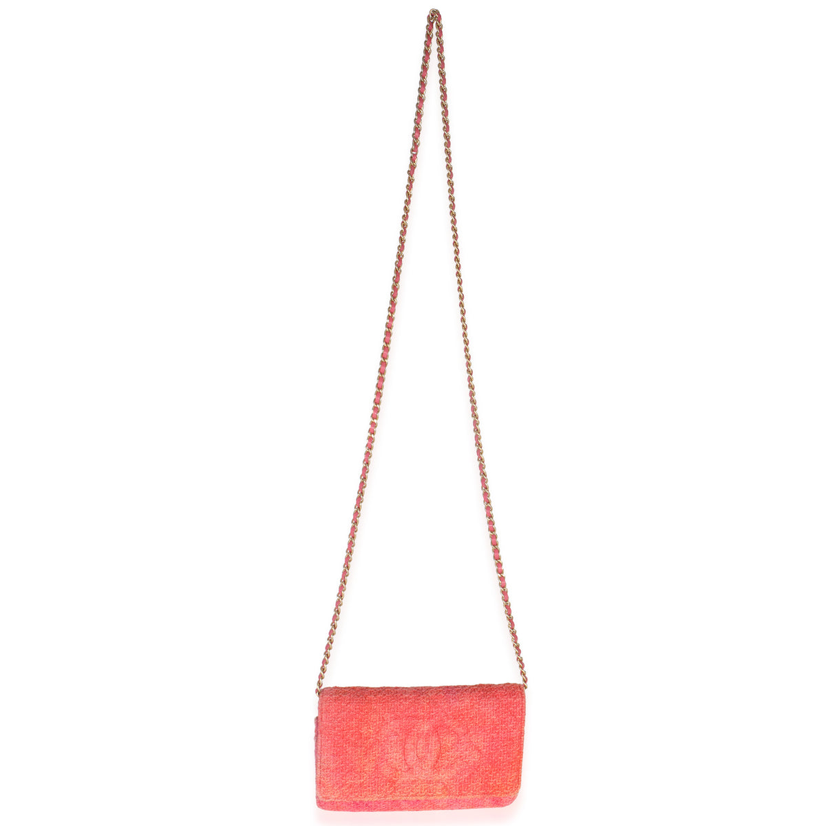 Pink Orange Quilted Tweed Timeless CC Wallet On Chain