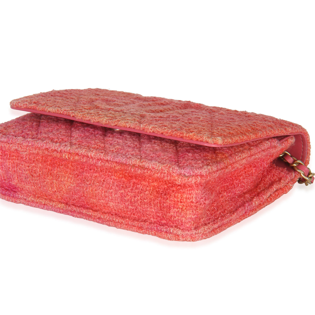 Pink Orange Quilted Tweed Timeless CC Wallet On Chain